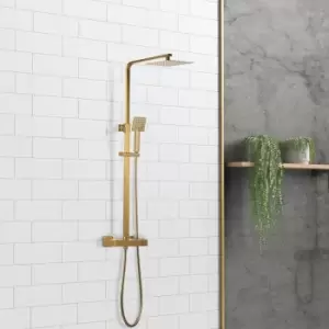 Image of Brass Thermostatic Bar Mixer Shower Set with Square Overhead & Handset - Observa