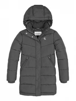 Image of Calvin Klein Jeans Girls Relaxed Long Coat - Black, Size 10 Years, Women