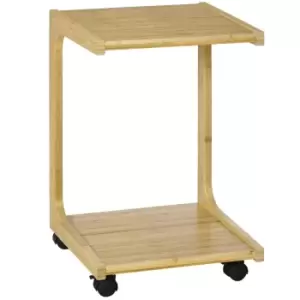 Image of Homcom Bamboo C-shaped Side Table Mobile End Table With Wheels