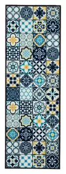 Image of Kensington Teal Tile Design Heavy Duty Mat, 150Cm X 50Cm