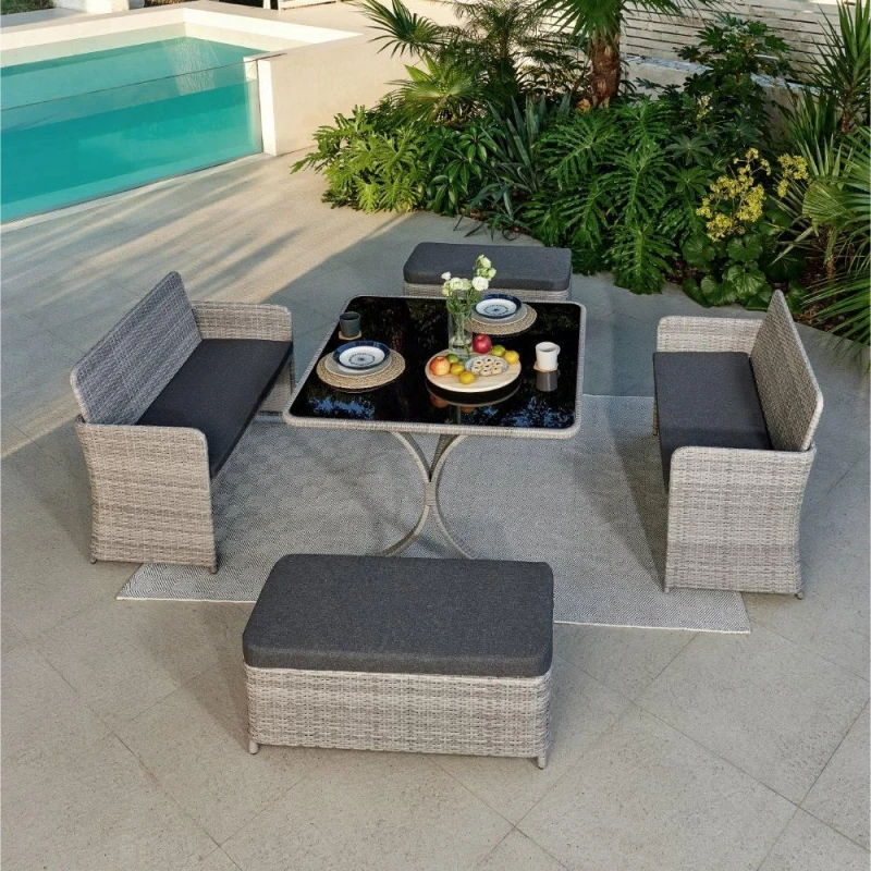 Image of Home Detail Trinity Grey Garden Cube Set with Bench Grey
