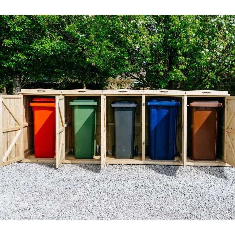 Image of Buttercup Farm Chatburn Quintet Wheelie Bin Store, Fits 1x 180L or 240L & 4x 140L Bin in Brown Brown Unisex