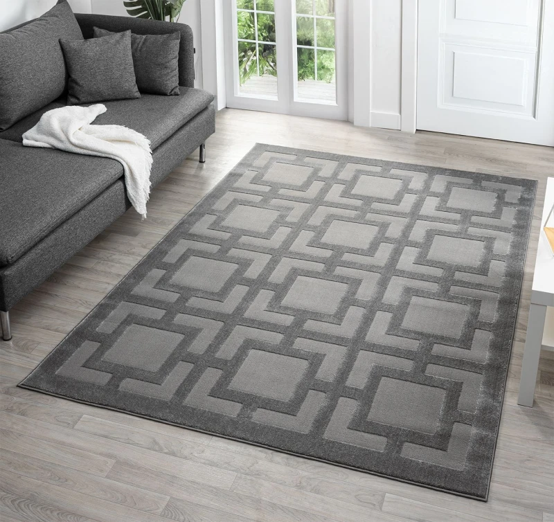 Image of Vellure Modern Indoor Living Room Area Rug Embossed Metallic Sheen Maze Design Grey 160X230 Cm