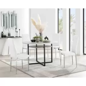 Image of Furniture Box Adley Grey Concrete Effect Storage Dining Table and 4 White Milan Chrome Leg Chairs