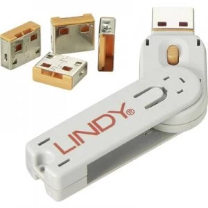 Image of LINDY USB port lock USB-Lock + Key 4 Piece set Orange incl. 1 key 40453