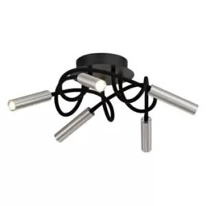 Image of Semi Flush Ceiling, 5 Light Adjustable Arms, 5 x 5W LED Dimmable, 3000K, 1550lm, Black, Aluminium - Luminosa Lighting