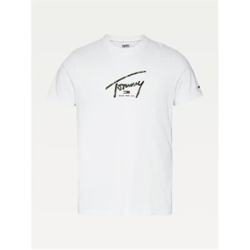 Image of Tommy Jeans Script Camo Logo T Shirt - White