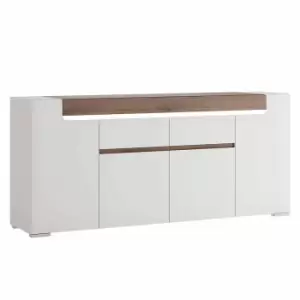Image of Toronto Wide 4 Door 2 Drawer Sideboard (inc. Plexi Lighting) In White And Oak Effect