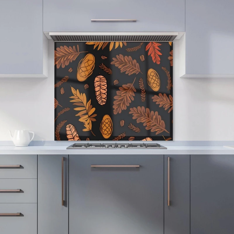 Image of Warren Reed - Designer Autumn Leaves & Pinecones Kitchen Splashback in Brown Size: 700mm x 650mm Brown Unisex 700mm x 650mm