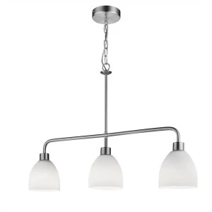 Image of 3 Light Bar Pendant Satin Silver, White Crystal Glass, E27