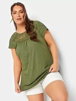 Image of Yours Crochet T-Shirt - Khaki, Green, Size 14, Women
