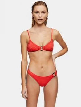 Image of Topshop Seersucker Ring Bikini Briefs - Red