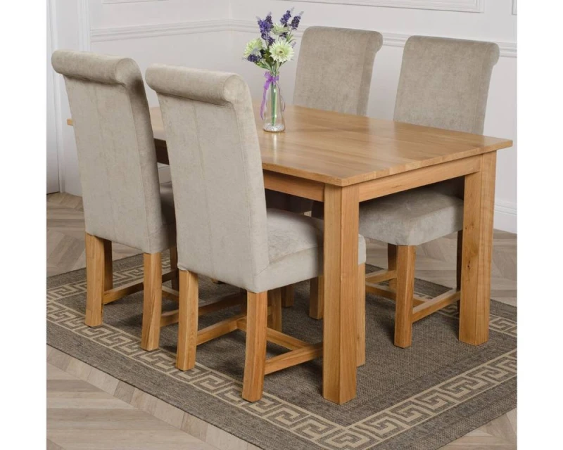 Image of Thats Furniture Oslo 150 x 90cm Medium Oak Dining Table & 4 Washington Fabric Chairs in Grey Grey Unisex 150 x 90 cm