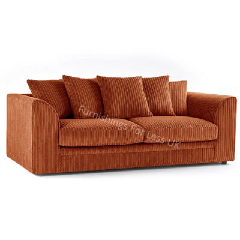 Image of Furnishings For Less UK Luxor Jumbo Cord Orange Fabric 3 Seater Sofa