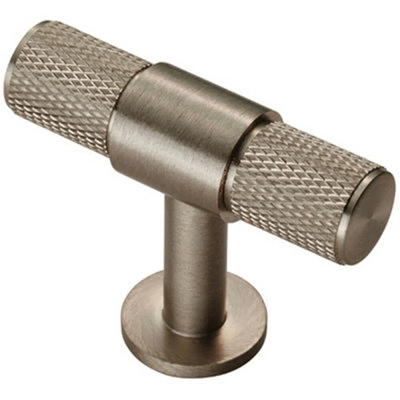 Image of Loops Knurled Cupboard T Shape Pull Handle 50 x 13mm Satin Nickel Cabinet Handle Metallics unisex
