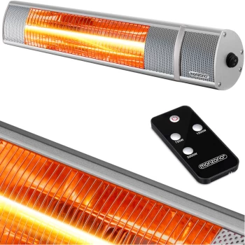Image of Infrared Heater 3 Heating Levels Remote Control Electric Patio Heater MZH2000 2000W Silver - Monzana