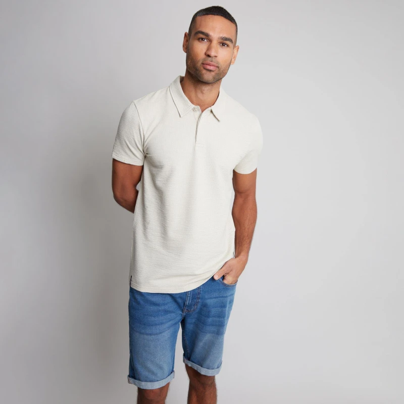 Image of Threadbare 'Anthem' Seersucker Textured Cotton Polo Shirt Taupe