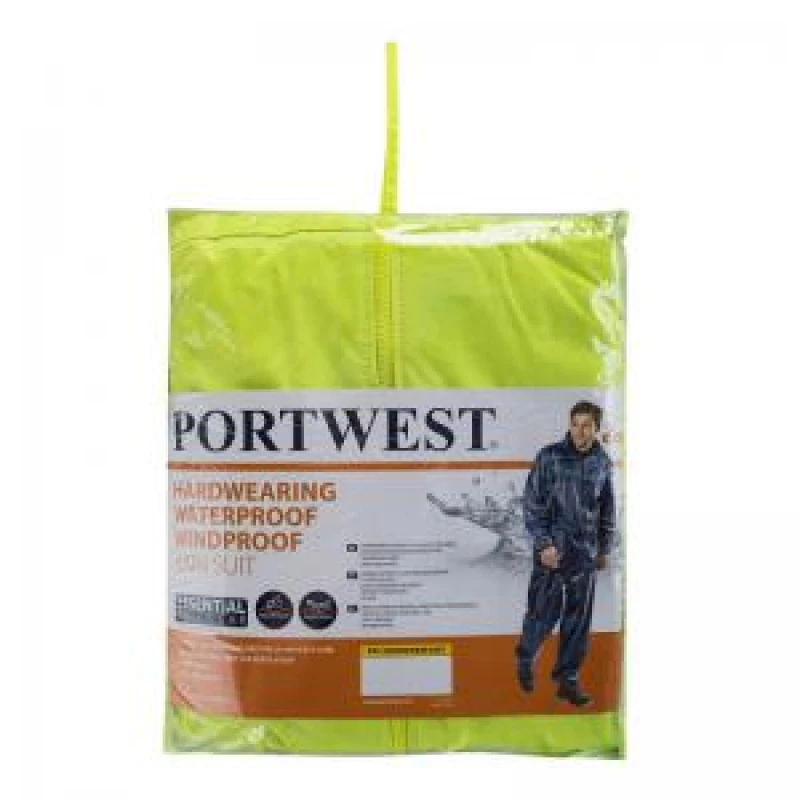 Image of Portwest Essentials 2 Piece Waterproof Rain Suit L440YER4XL Colour: Yellow