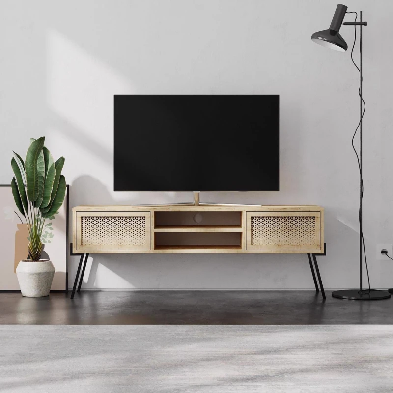 Image of FWStyle FWStyle Oak Effect TV Unit/Stand Push To Open Wide Design in Brown Brown One Size Unisex 5056413131577
