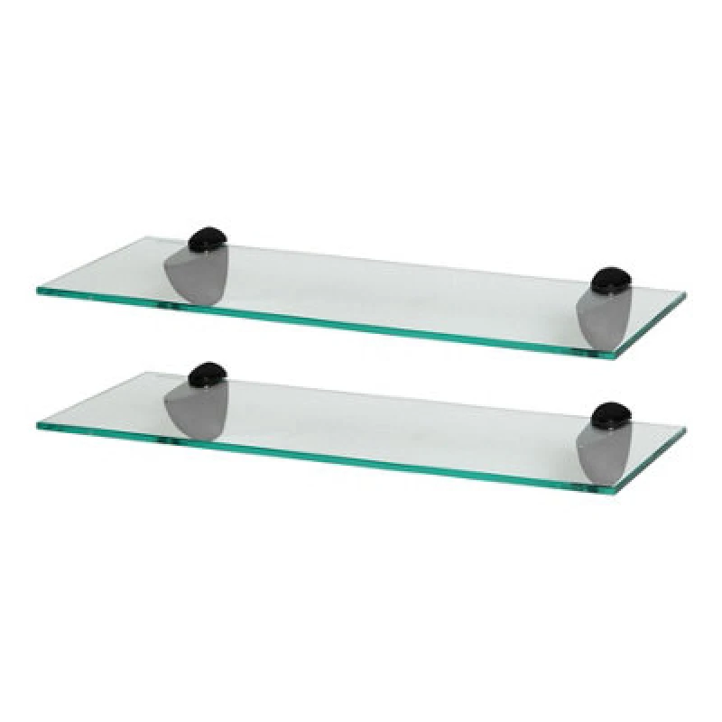 Image of Harbour Housewares 2X Floating Glass Shelves - 50Cm - Black Brackets - Bathroom Shower Storage Vanity Display Unit Shelf