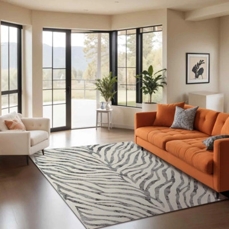 Image of Livabliss Scandi Boho Zebra Charcoal Cybele Area Rug 140 X 200 Cm - Easy Care, Non Shedding, Ideal For Living Room & Bedroom