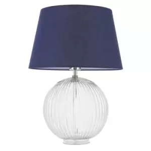 Image of Evie Table Lamp Clear Ribbed Glass & Navy Cotton 1 Light IP20 - E27