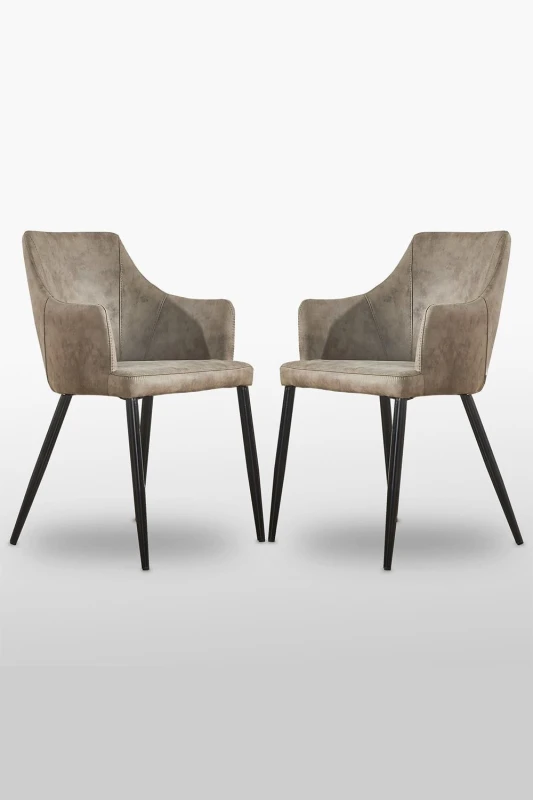 Image of Life Interiors Life Interiors Set of 2 Zarah Modern Faux Leather Dining Chairs with Armrests and Black Metal Legs, Comfortable Accent Chair in Light B