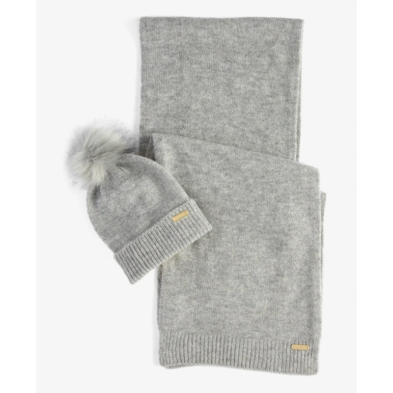 Image of Barbour International Sparkle Beanie & Scarf Gift Set Grey AW25 female One Size