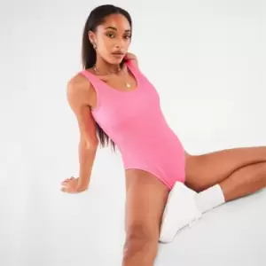 Image of Missguided Crinkle Scoop Neck Low Back Swimsuit - Pink