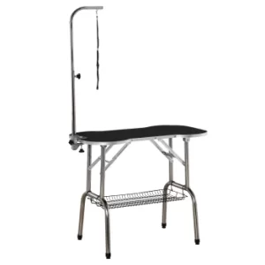Image of PawHut Foldable Pet Grooming Table Dog Drying Table with Adjustable Arm Non-Slip Rubber Tabletop Aluminium Alloy Edge Stainless Steel Bar Sling Black