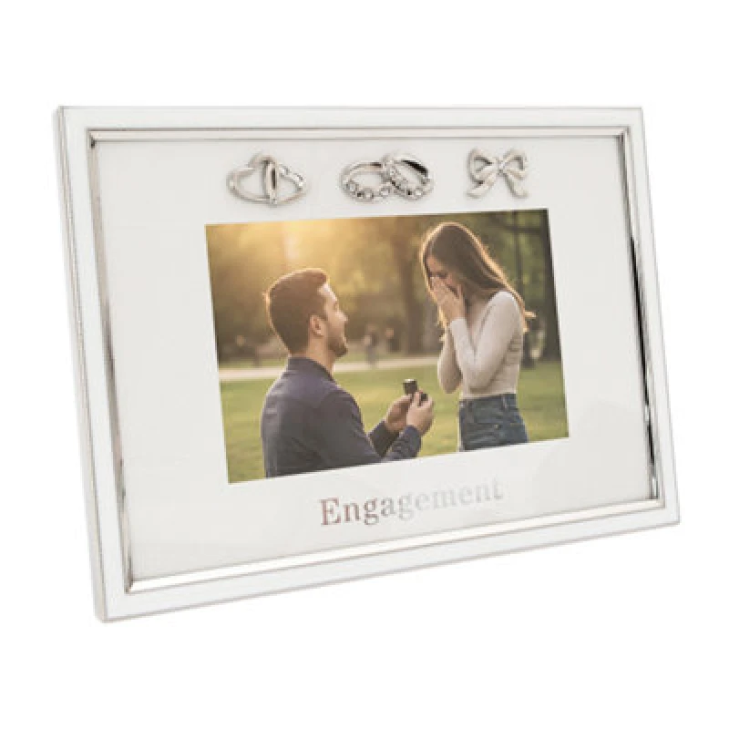 Image of Happy Homewares Modern Engagement 4X6 Photo Frame In Nickel Plating With Double Rings