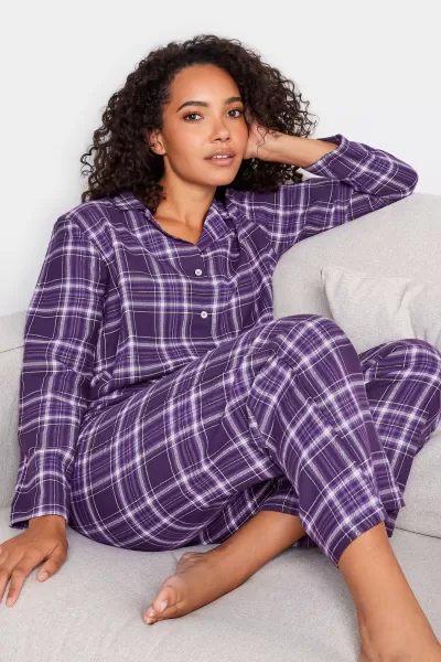 Image of Brushed Cotton Check Print Long Sleeve Pyjama Set