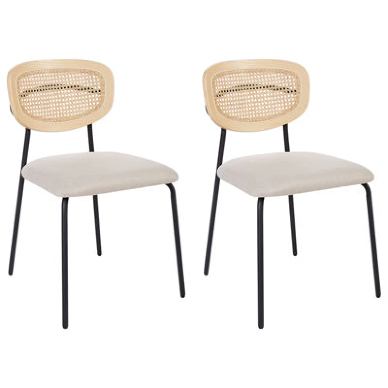 Image of Beliani Set Of 2 Dining Chairs Mayetta Rattan Light Beige