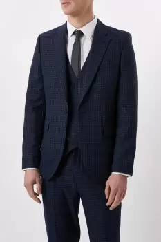 Image of Slim Fit Navy Small Scale Check Suit Jacket