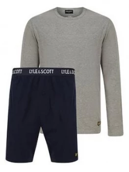 Image of Lyle & Scott Lounge PJ Short Set - Grey/Navy, White/Navy Size M Men