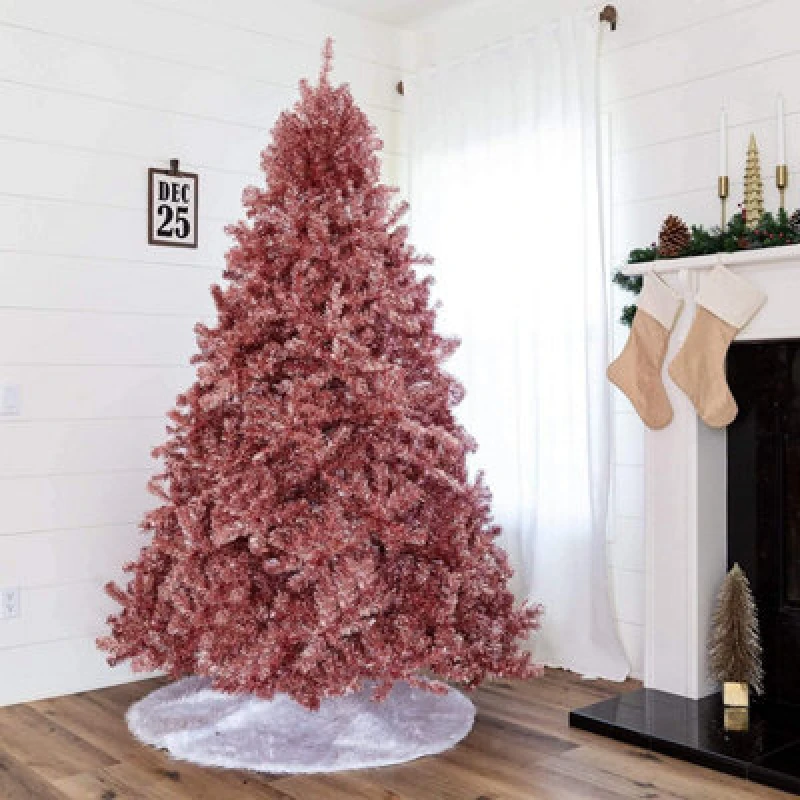 Image of Shatchi 7FT Artificial Christmas Tree Rose Gold Shiny Tinsel Tips Rose Gold