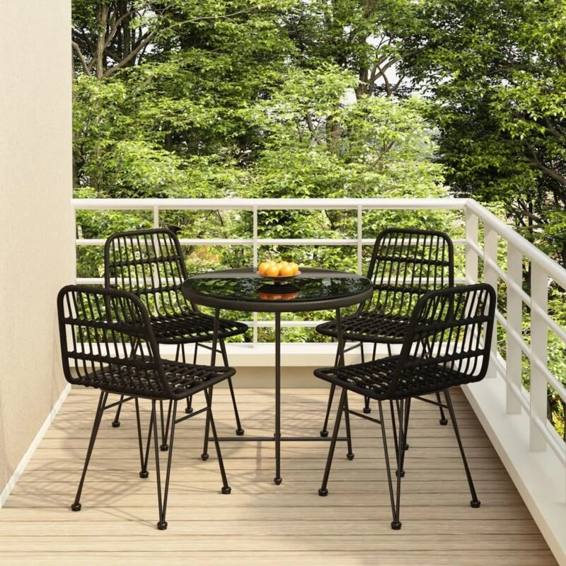 Image of vidaXL 5 Piece Garden Dining Set Black Poly Rattan, Black 3157844