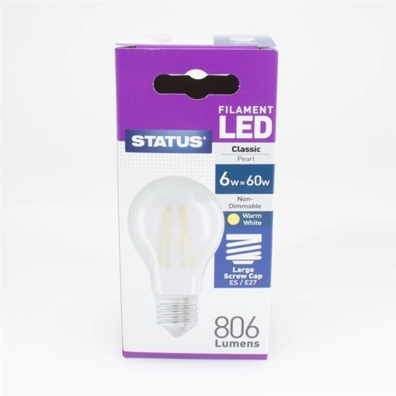 Image of Status 6W GLS LED Filament Pearl Bulb - ES 6SFGESP1PKB8