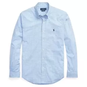 Image of Polo Ralph Lauren Gingham Poplin Slim Fit Shirt - Blue