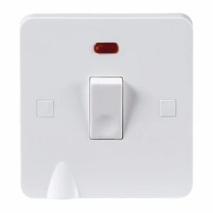 Image of KnightsBridge Pure 9mm 20A White 1G Double Pole 230V Electric Switch with Neon and Flex Outlet