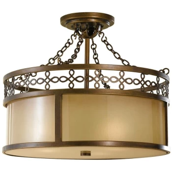 Image of Justine - 3 Light Semi Flush Ceiling Light Bronze, E27 - Elstead