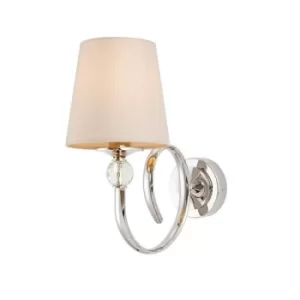 Image of Fabia 1 Light Candle Wall Light Polished Nickel Plate, Marble Silk Shade, E14