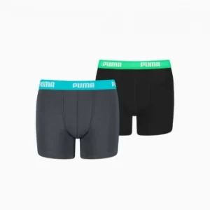 Image of PUMA Basic Boys Boxers 2 Pack, India Ink/Turquoise, size 9/10, Clothing