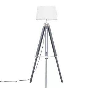 Image of Clipper Grey Tripod Floor Lamp with White Doretta Shade