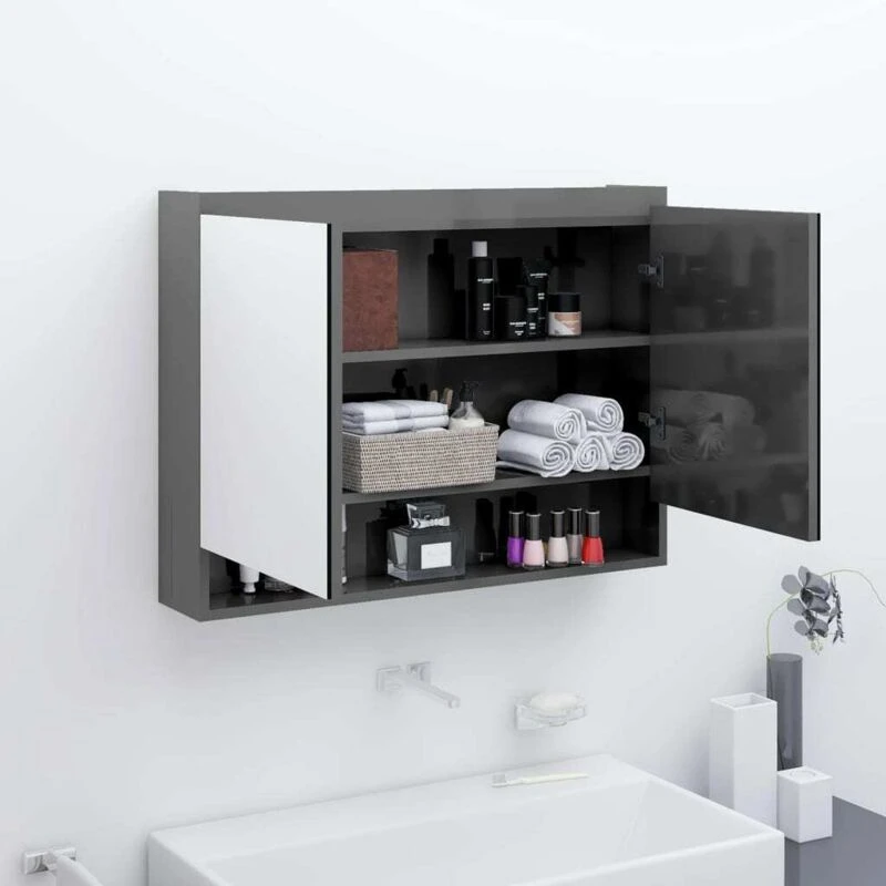 Image of VIDAXL Vidaxl - Bathroom Mirror Cabinet 80x15x60cm mdf Shining Grey 8720286391594
