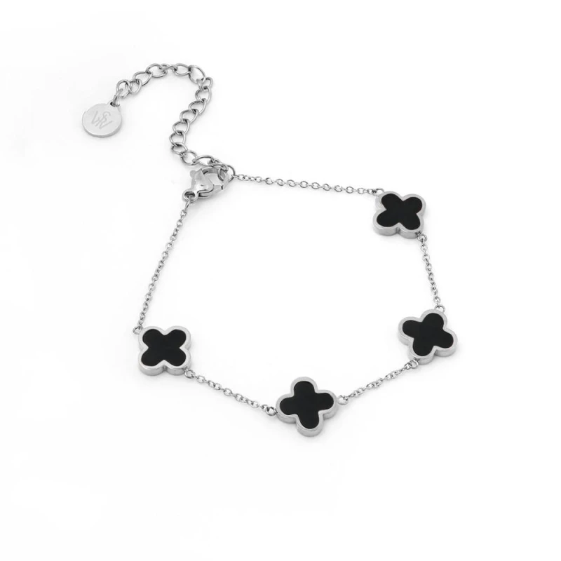 Image of Say It With Graphite Crystal Clover Bracelet - Silver Size: 7.5 inches Silver Unisex 7.5 inches