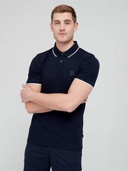 Image of BOSS Passertip Tipped Collar Polo Shirt - Dark Blue , Dark Blue Size M Men