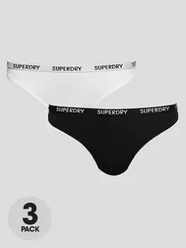 Image of Superdry Organic Cotton Harper Thong 2 Pack - Black White, Black, Size 10, Women