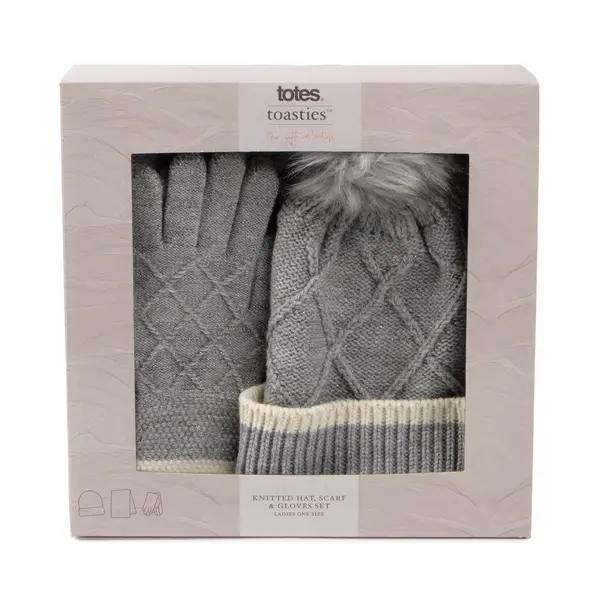 Image of totes Grey Hat Scarf and Glove Set, Size: 27.4cm x 27.7cm Grey