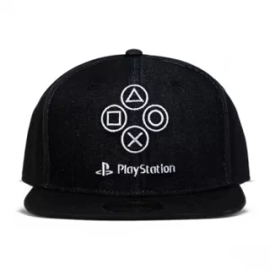 Image of Sony Playstation Denim Symbols Snapback Baseball Cap- Black